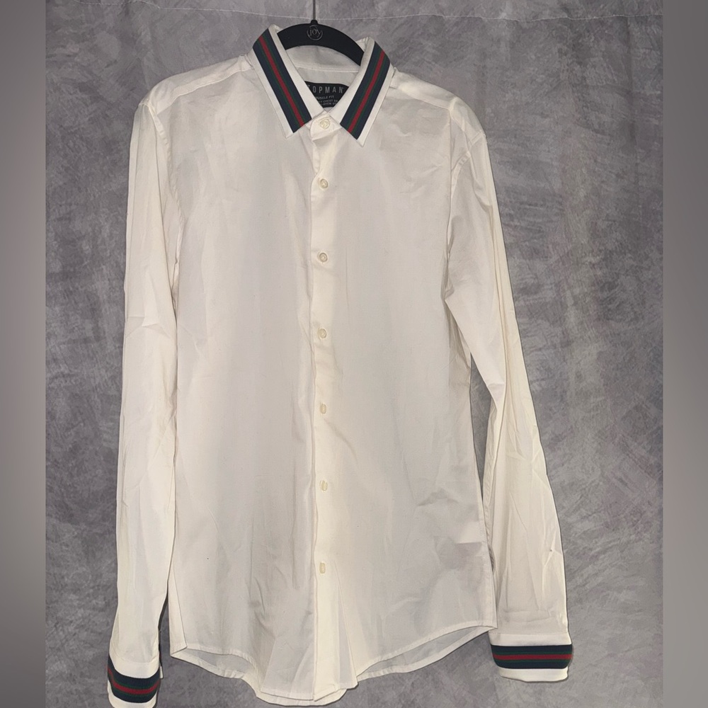 Zara White Dress Shirt with Black and Red Accents